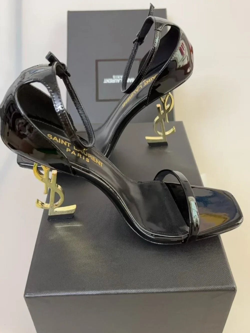 YSL Opyum Black Snake Heel Sandals Size 39